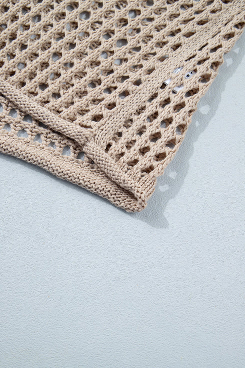 Acrylic Star Pattern Crochet Hooded Drawstring Sweater