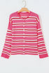 Acrylic Striped Pattern Drop Shoulder Button Cardigan