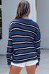 Acrylic Striped Pattern Drop Shoulder Button Cardigan