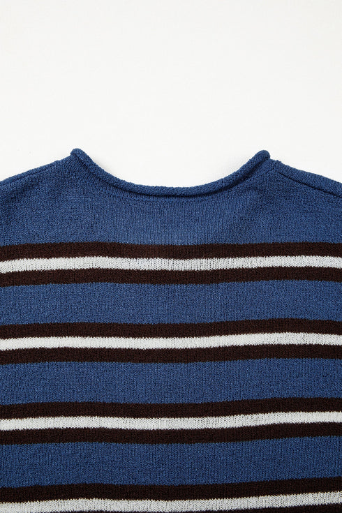 Acrylic Striped Pattern Drop Shoulder Button Cardigan