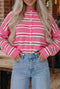 Acrylic Striped Pattern Drop Shoulder Button Cardigan