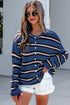 Acrylic Striped Pattern Drop Shoulder Button Cardigan