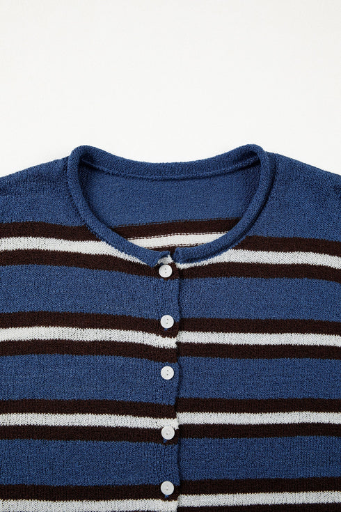 Acrylic Striped Pattern Drop Shoulder Button Cardigan