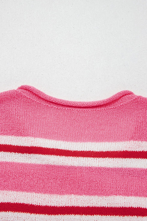 Acrylic Striped Pattern Drop Shoulder Button Cardigan