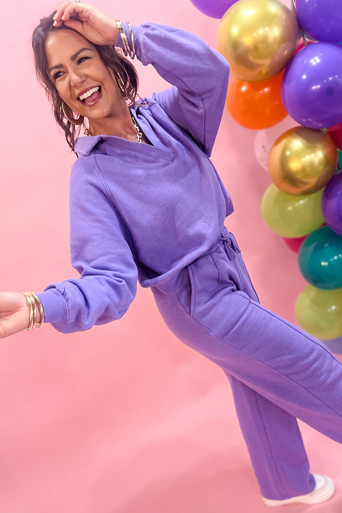 Active Collared Pullover And Central Seam Pant Set