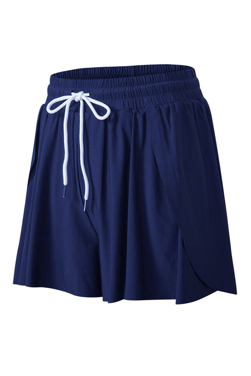 Active Drawstring Elastic Waist Lined Ruffle Shorts Swim Bottoms