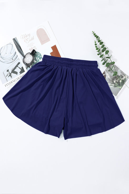 Active Drawstring Elastic Waist Lined Ruffle Shorts Swim Bottoms