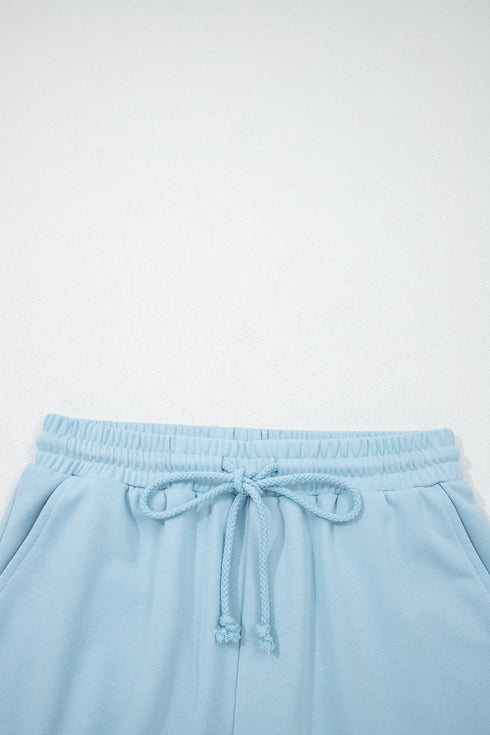 Active Loose Tee Drawstring Two Piece Short Sets