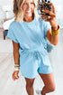 Active Loose Tee Drawstring Two Piece Short Sets