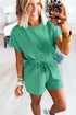 Active Loose Tee Drawstring Two Piece Short Sets