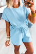 Active Loose Tee Drawstring Two Piece Short Sets