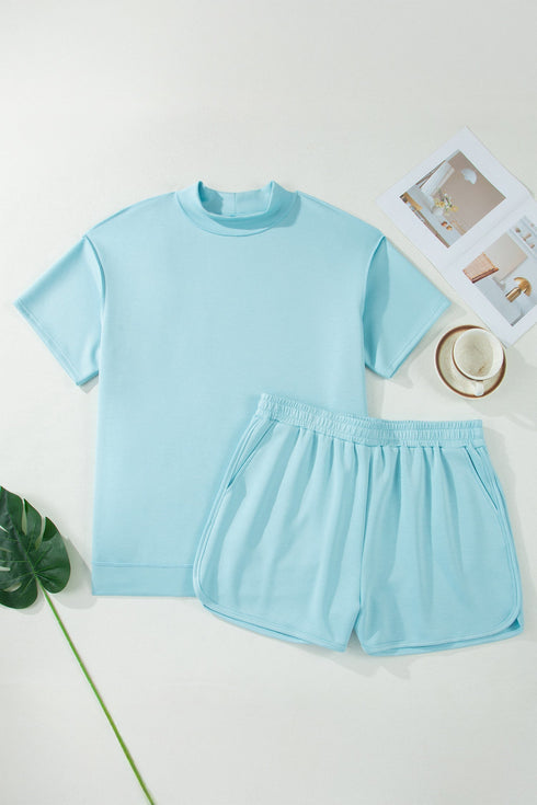 Active Mock Neck Half Sleeve Short Loungewear Set