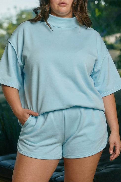 Active Mock Neck Half Sleeve Short Loungewear Set