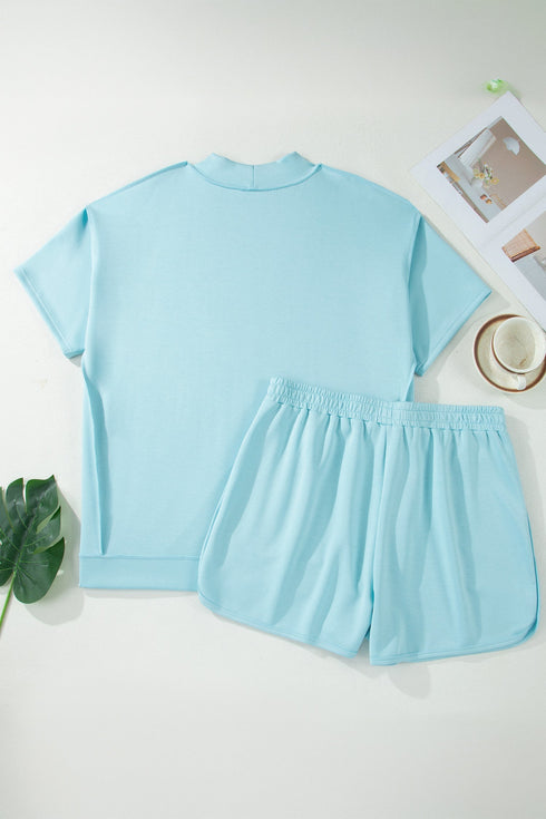 Active Mock Neck Half Sleeve Short Loungewear Set