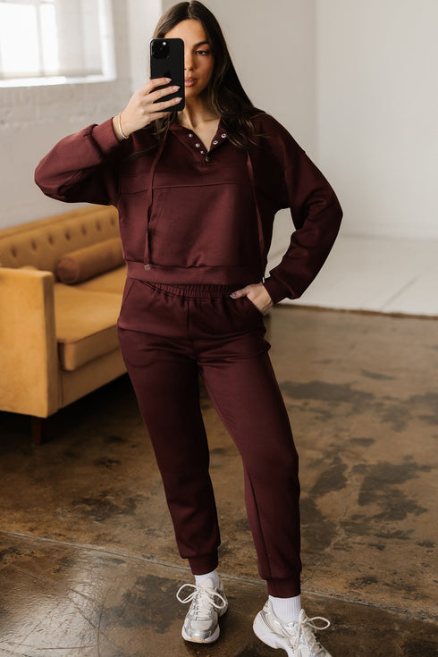 Active Solid Cropped Hoodie Drawstring Jogger Pant Set