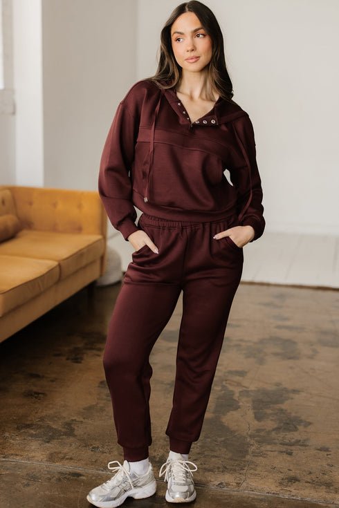 Active Solid Cropped Hoodie Drawstring Jogger Pant Set