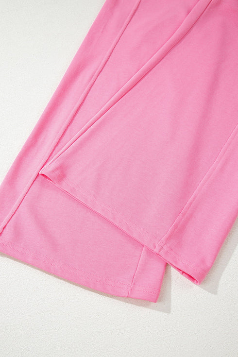 Active Solid Ribbed Tank Wide Leg Sweatpants Pant Set