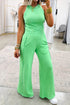 Active Solid Ribbed Tank Wide Leg Sweatpants Pant Set
