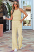 Active Solid Ribbed Tank Wide Leg Sweatpants Pant Set