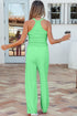 Active Solid Ribbed Tank Wide Leg Sweatpants Pant Set