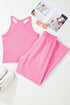 Active Solid Ribbed Tank Wide Leg Sweatpants Pant Set