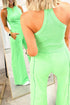 Active Solid Ribbed Tank Wide Leg Sweatpants Pant Set