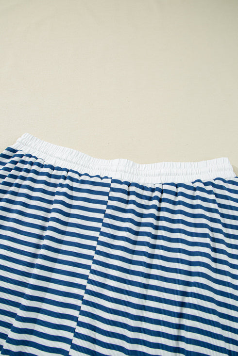 Active Stripe Collared V Neck Top Plus Size Skort Set