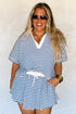 Active Stripe Collared V Neck Top Plus Size Skort Set