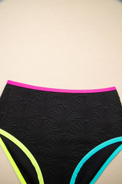 Active Textured Floral V Neck Crisscross Backless Tankini