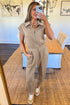 Active Zip Front Short Sleeve Collared Utility Jumpsuit
