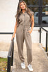 Active Zip Front Short Sleeve Collared Utility Jumpsuit