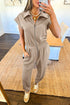 Active Zip Front Short Sleeve Collared Utility Jumpsuit