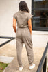 Active Zip Front Short Sleeve Collared Utility Jumpsuit