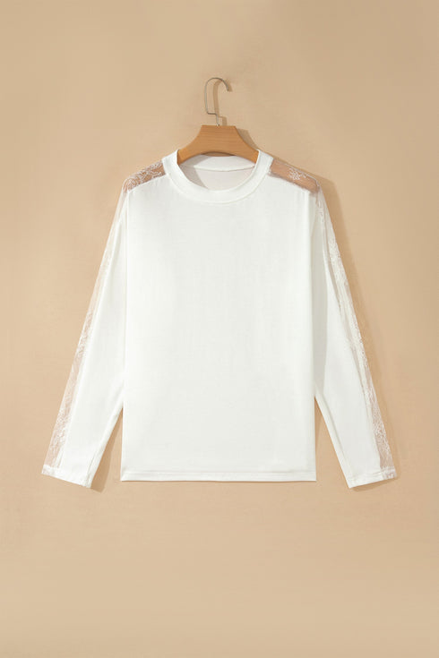 Lace Patchwork Round Neck Long Sleeve Top