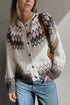 Geometric Pattern Brushed Knit Apres Ski Cardigan