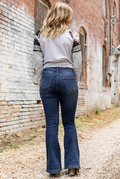 Exclusive Distressed Stretch Denim Flare Jeans