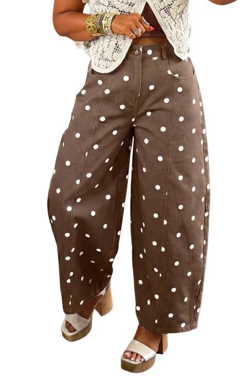 Tailored Seam Polka Dot Print Barrel Jeans