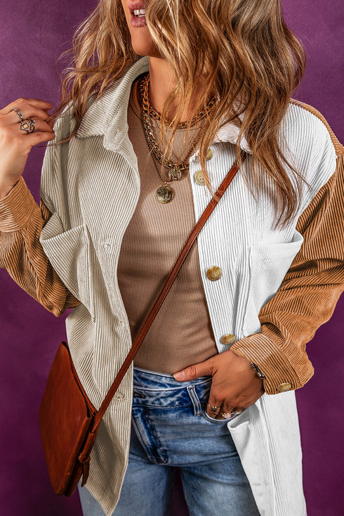 Casual Loose Fit Paneled Corduroy Shirt Jacket