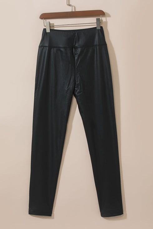 Casual Solid Faux Leather Bodycon Skinny Leggings