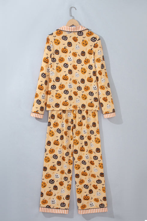 Pumpkin Print Two Piece Long Sleeve Lounge Set