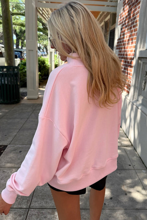 Stay Salty Embroidered Long Sleeve Mock Neck Shift Pullover Sweatshirt