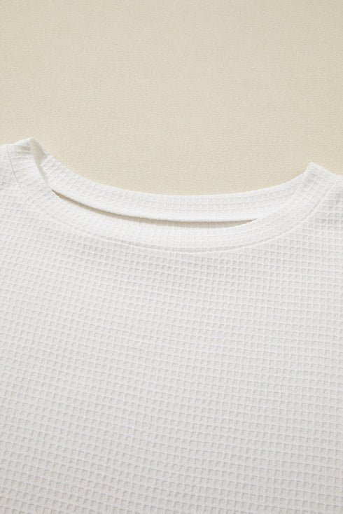 Solid Textured Waffle Knit Drawstring Casual Short Set