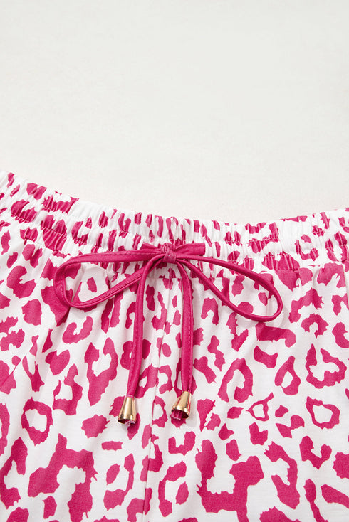 All Over Leopard Print Lace Up Accent Trim Shorts
