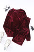 Plush Velvet Long Sleeve Top And Pant Set