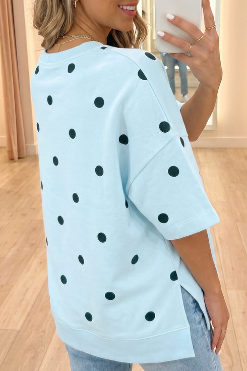 Polka Dot Print Crossed Seam Detail Oversized Tee
