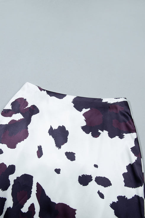 Abstract Print Western Long Metal Zip Up Waist Skirt