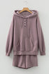 Button Drawstring Hooded Pullover Casual Short Set