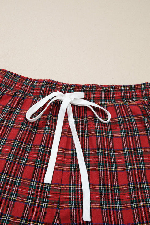 Plaid Slogan Embroidery Pocket Long Sleeve Lounge Set