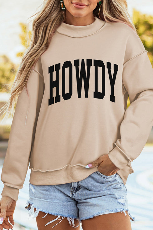 Howdy Yeehaw Double Sided Printed Mock Neck Western Reversible Sweatshirt