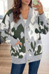 Camouflage Drop Shoulder V Neck Button Front Cardigan